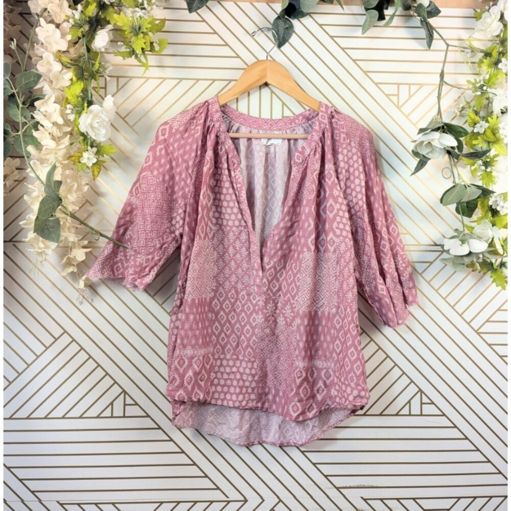 XIRENA Stamp Chloe Cotton Silk Patchwork Popover Top Blouse Garmentory S READ